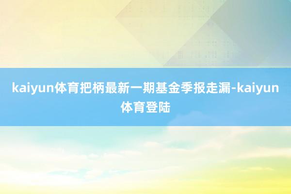kaiyun体育把柄最新一期基金季报走漏-kaiyun体育登陆